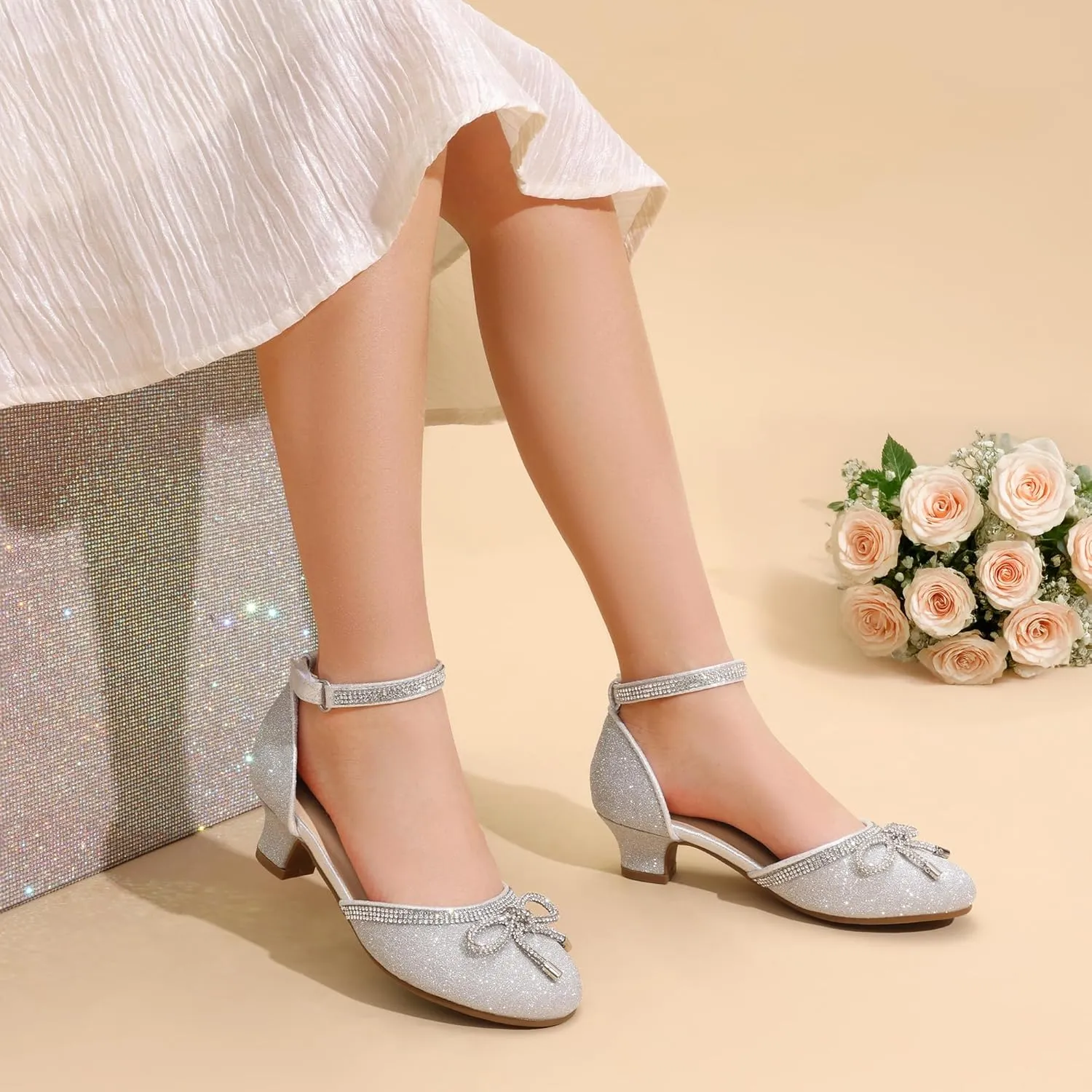 DREAM PAIRS Girls Dress Shoes Closed Toe Low Heels Ankle Strap Pumps for Toddler Little Big Kid Flower Party Wedding Princess