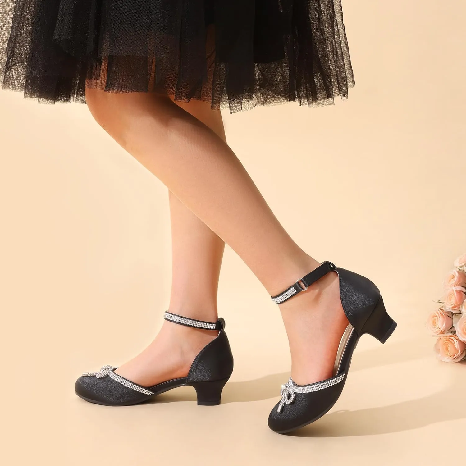 DREAM PAIRS Girls Dress Shoes Closed Toe Low Heels Ankle Strap Pumps for Toddler Little Big Kid Flower Party Wedding Princess