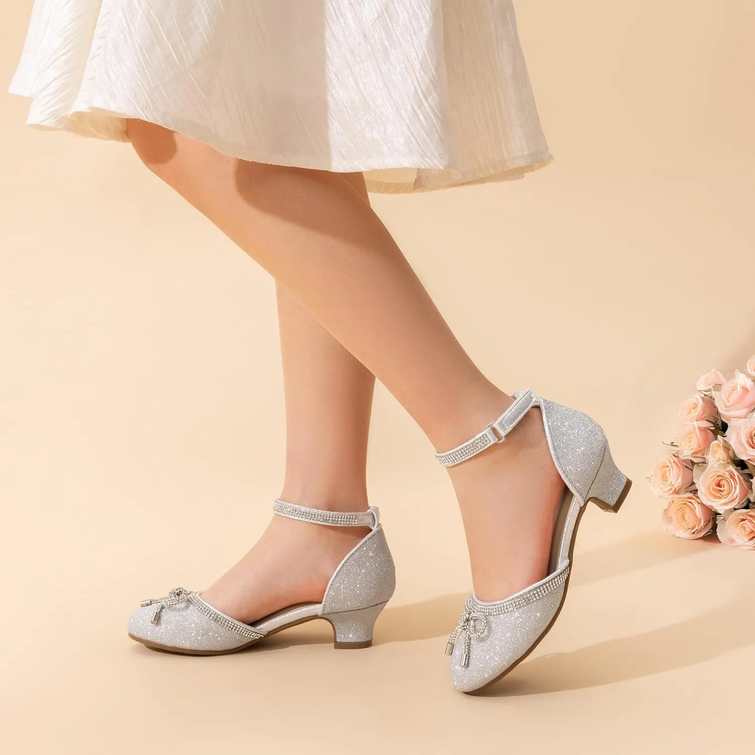 DREAM PAIRS Girls Dress Shoes Closed Toe Low Heels Ankle Strap Pumps for Toddler Little Big Kid Flower Party Wedding Princess