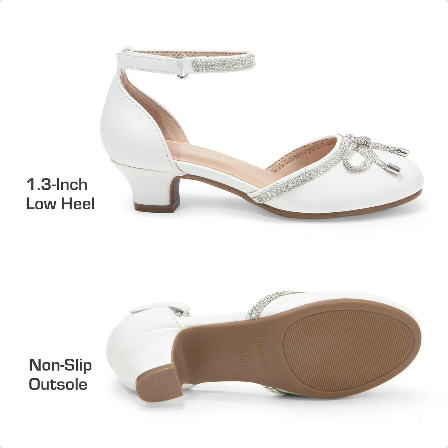 DREAM PAIRS Girls Dress Shoes Closed Toe Low Heels Ankle Strap Pumps for Toddler Little Big Kid Flower Party Wedding Princess