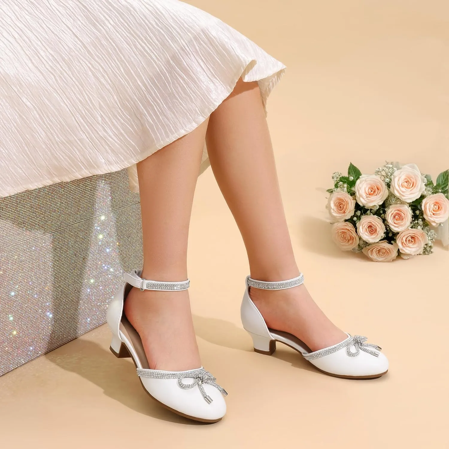 DREAM PAIRS Girls Dress Shoes Closed Toe Low Heels Ankle Strap Pumps for Toddler Little Big Kid Flower Party Wedding Princess