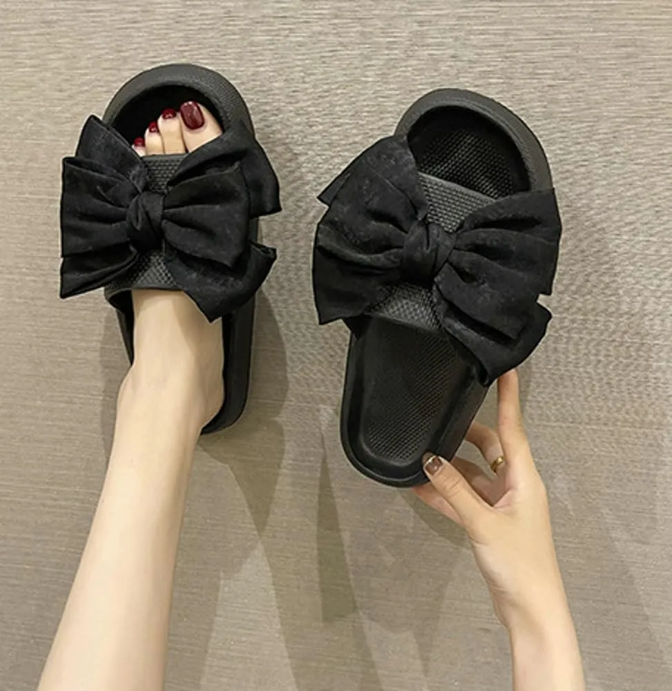 Epsion Women's Cloud Slippers with Bow Cute Open Toe Pillow Slide Sandals Lightweight Non-slip Quick Drying Summer Shoes