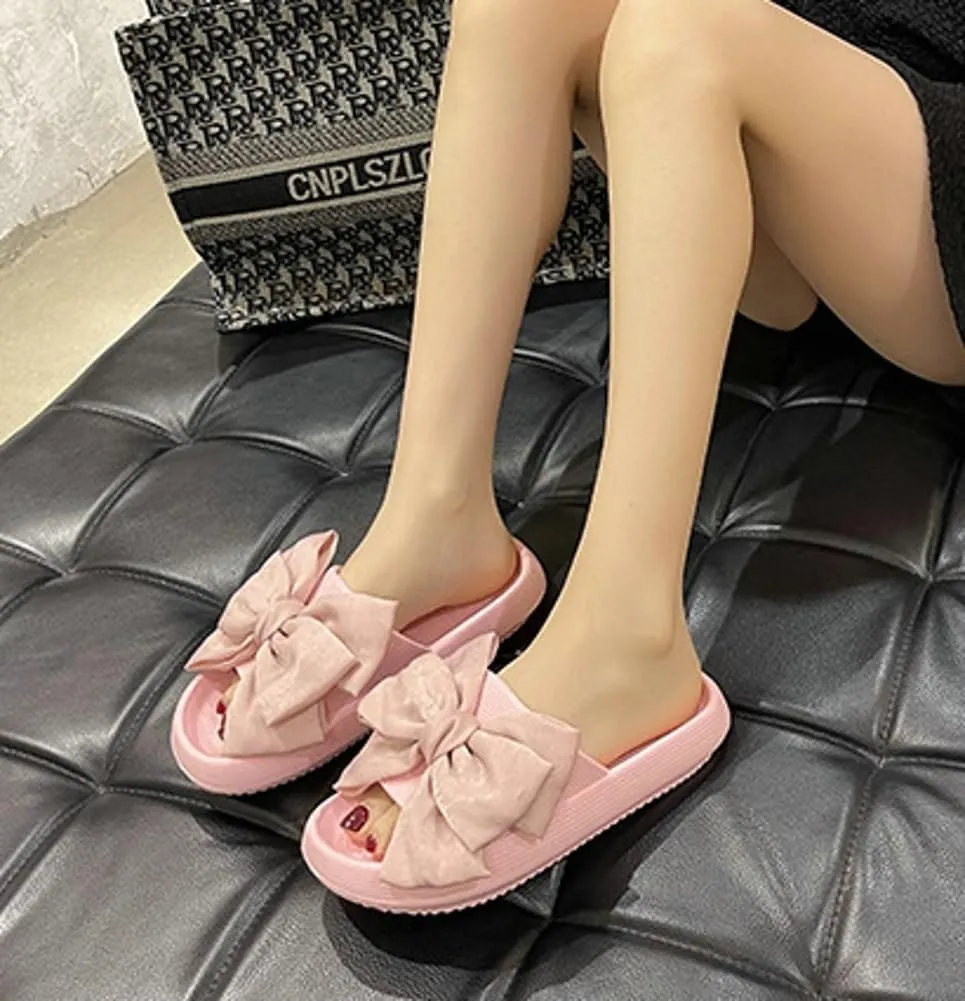 Epsion Women's Cloud Slippers with Bow Cute Open Toe Pillow Slide Sandals Lightweight Non-slip Quick Drying Summer Shoes