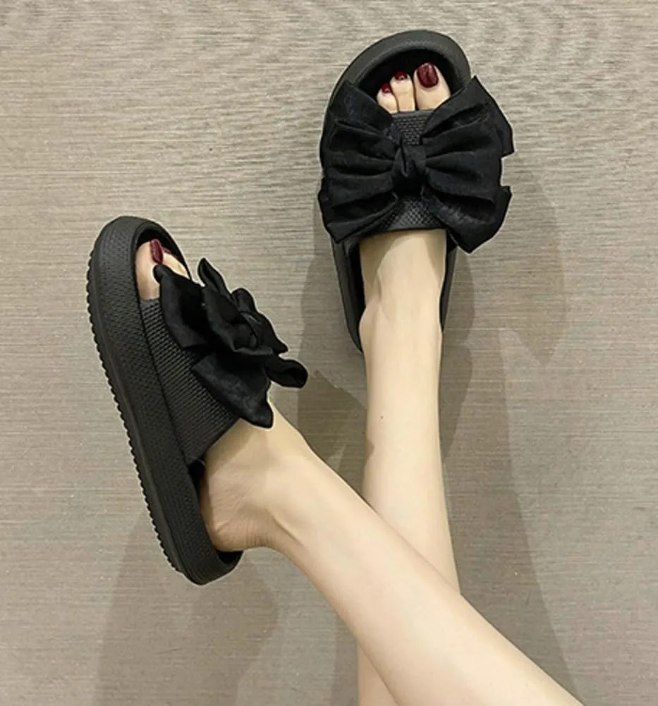 Epsion Women's Cloud Slippers with Bow Cute Open Toe Pillow Slide Sandals Lightweight Non-slip Quick Drying Summer Shoes