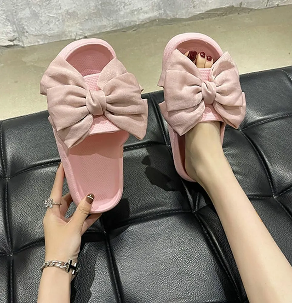 Epsion Women's Cloud Slippers with Bow Cute Open Toe Pillow Slide Sandals Lightweight Non-slip Quick Drying Summer Shoes