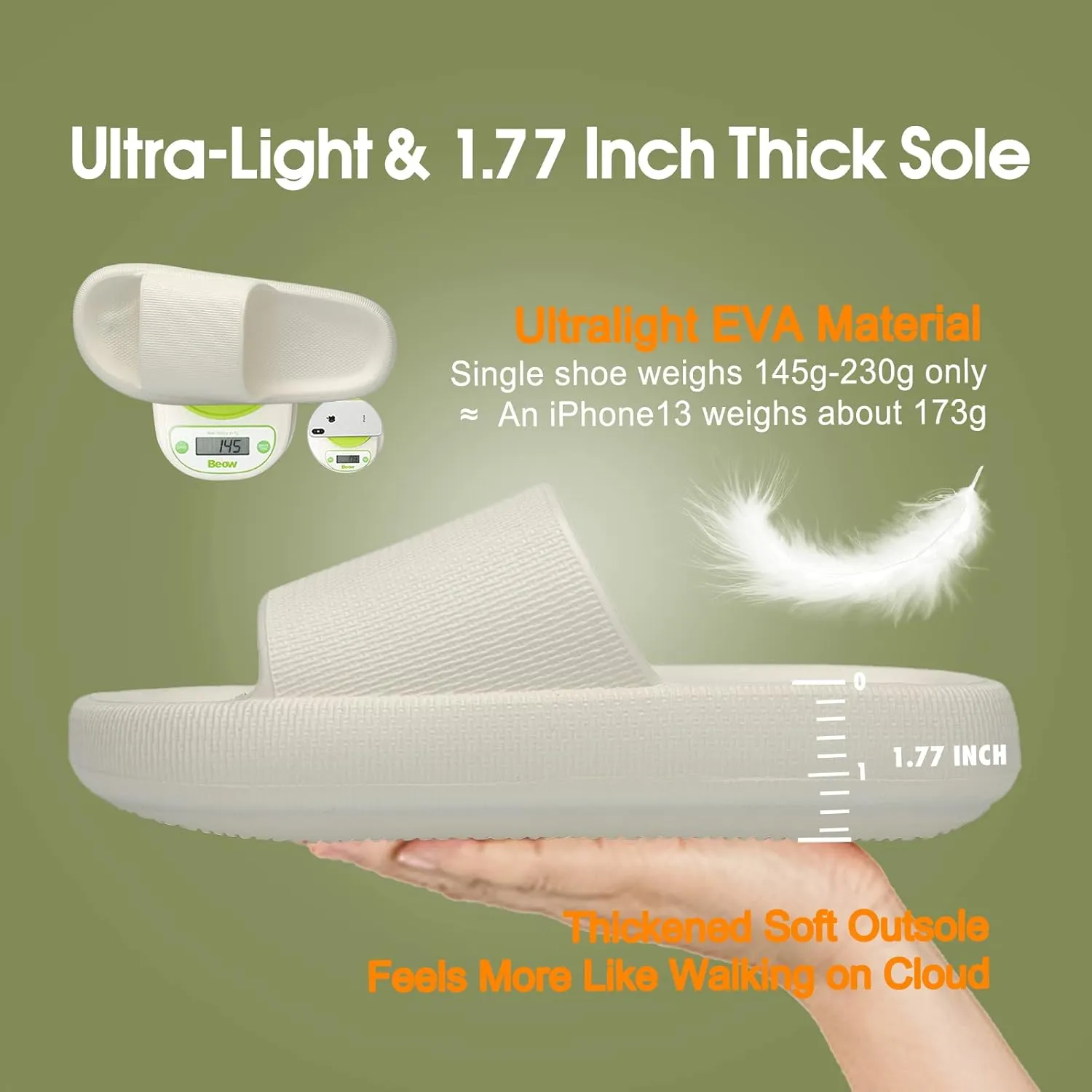 EQUICK Cloud Slides Pillow Slippers for Women and Men | Shower Slippers Bathroom Sandals | Ultra Soft | Cushioned Thick Sole | Indoor & Outdoor