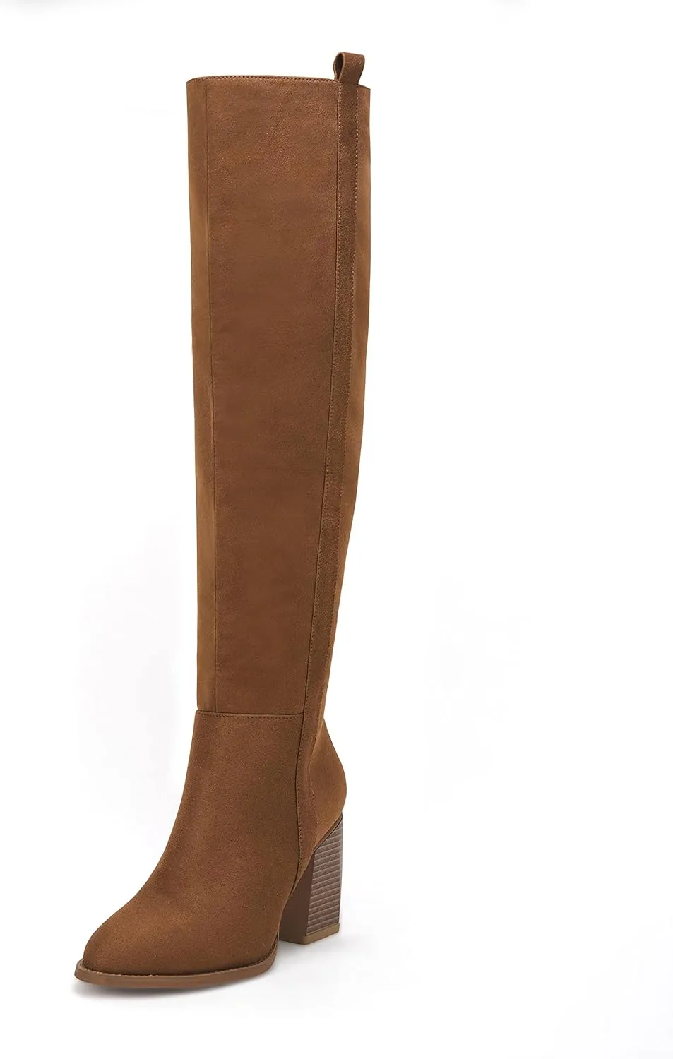Ermonn Womens Faux Suede Knee High Side Zipper Chunky Heel Stretch Winter Boots