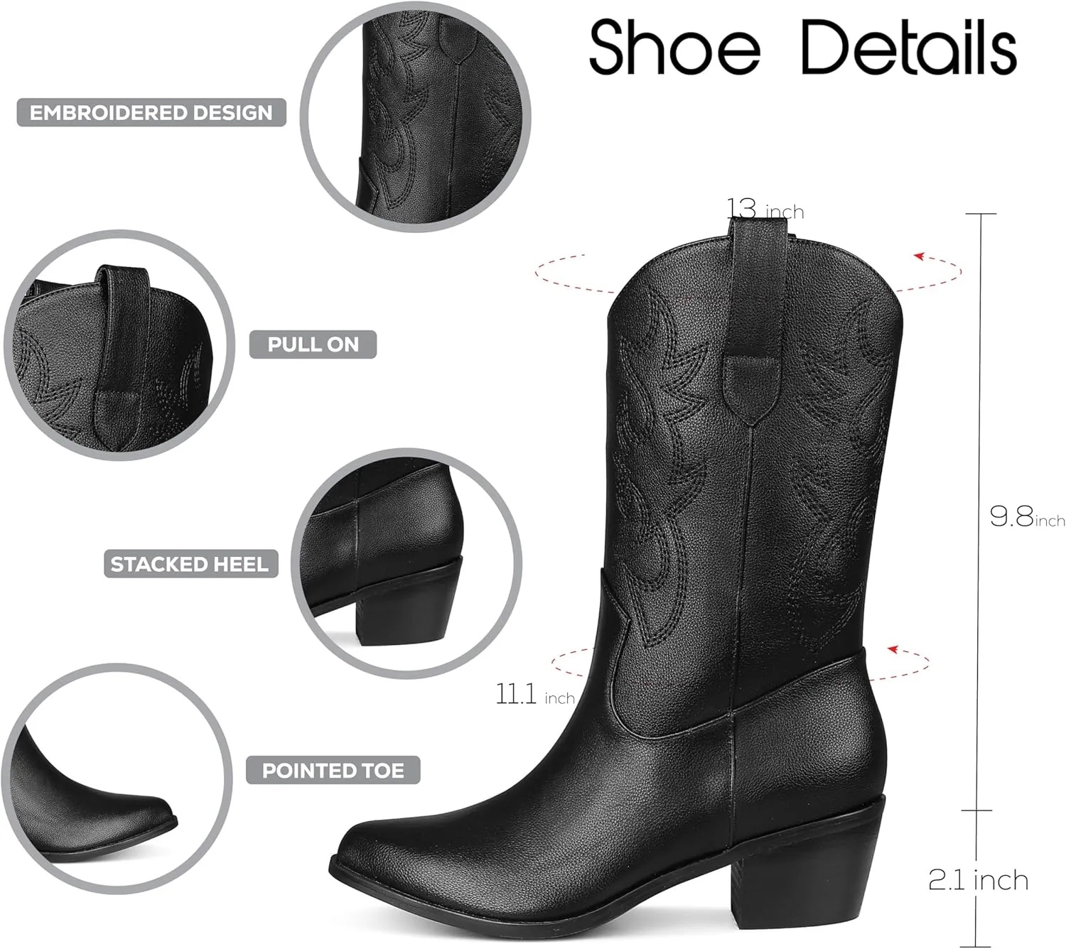 Erocalli Cowgirl Ankle Boot Cowboy boot for women Western Stitched boot Ankle Boots Pointed Toe Short Booties Embroidered Modern Boot with Pull Tabs