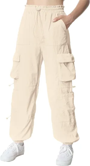 EXARUS Girls Parachute Pants Cargo Baggy Hip Hop Drawstring with Pockets Elastic Y2K for Kids 8-14Y