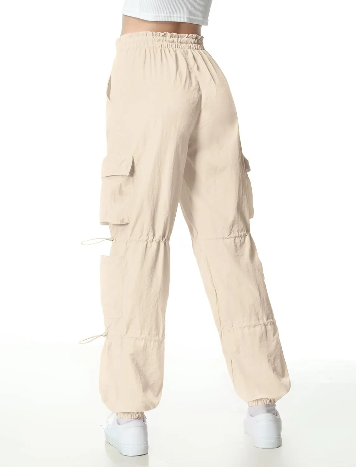 EXARUS Girls Parachute Pants Cargo Baggy Hip Hop Drawstring with Pockets Elastic Y2K for Kids 8-14Y