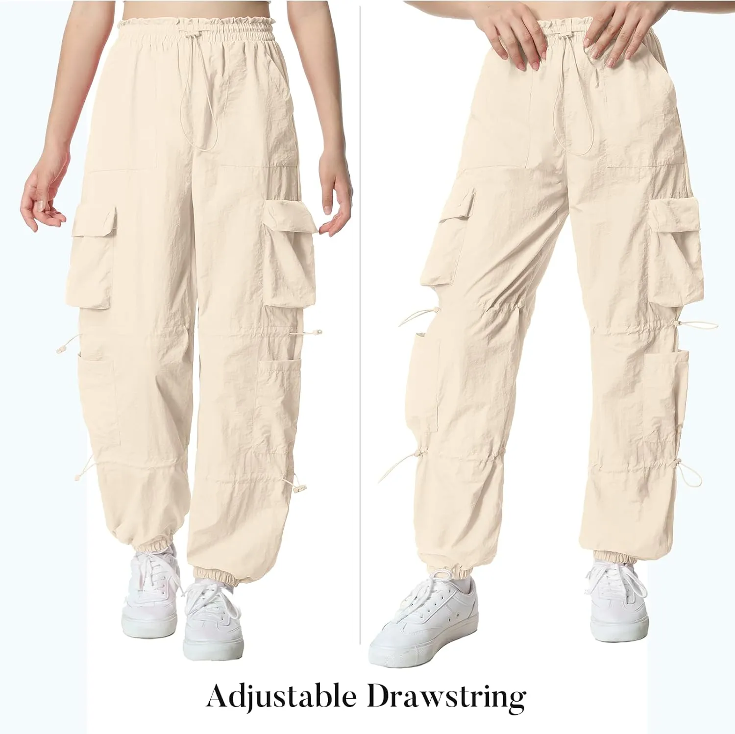 EXARUS Girls Parachute Pants Cargo Baggy Hip Hop Drawstring with Pockets Elastic Y2K for Kids 8-14Y