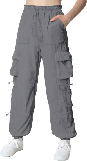 EXARUS Girls Parachute Pants Cargo Baggy Hip Hop Drawstring with Pockets Elastic Y2K for Kids 8-14Y
