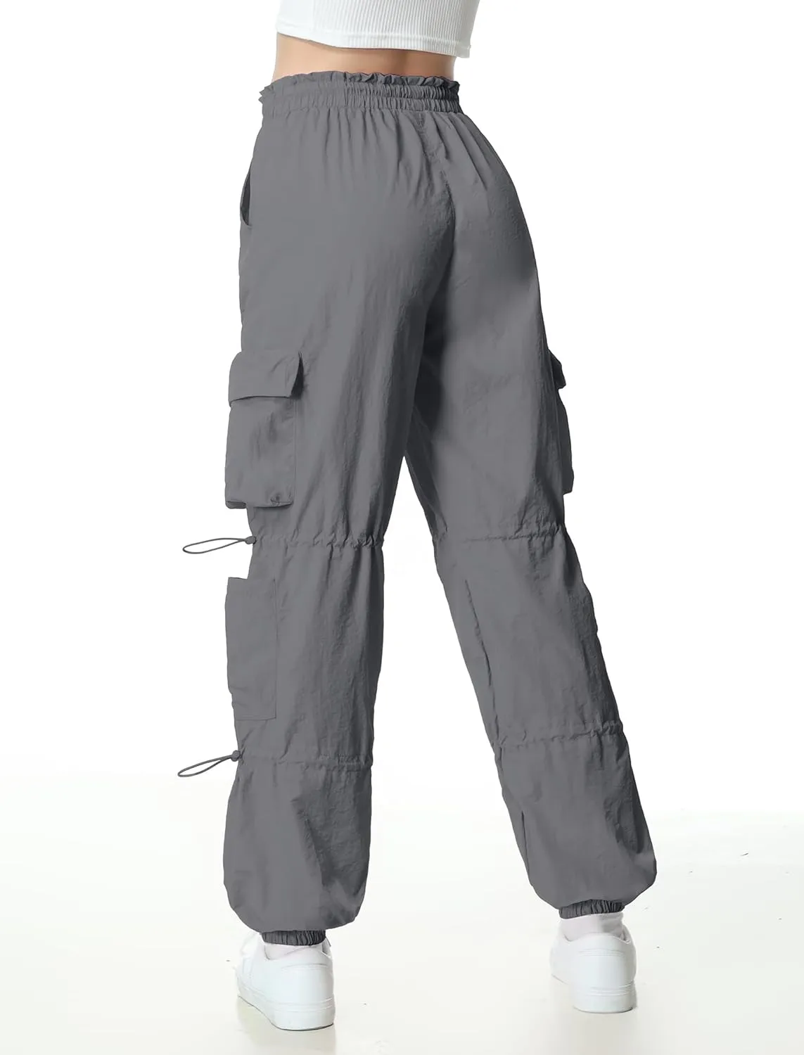 EXARUS Girls Parachute Pants Cargo Baggy Hip Hop Drawstring with Pockets Elastic Y2K for Kids 8-14Y