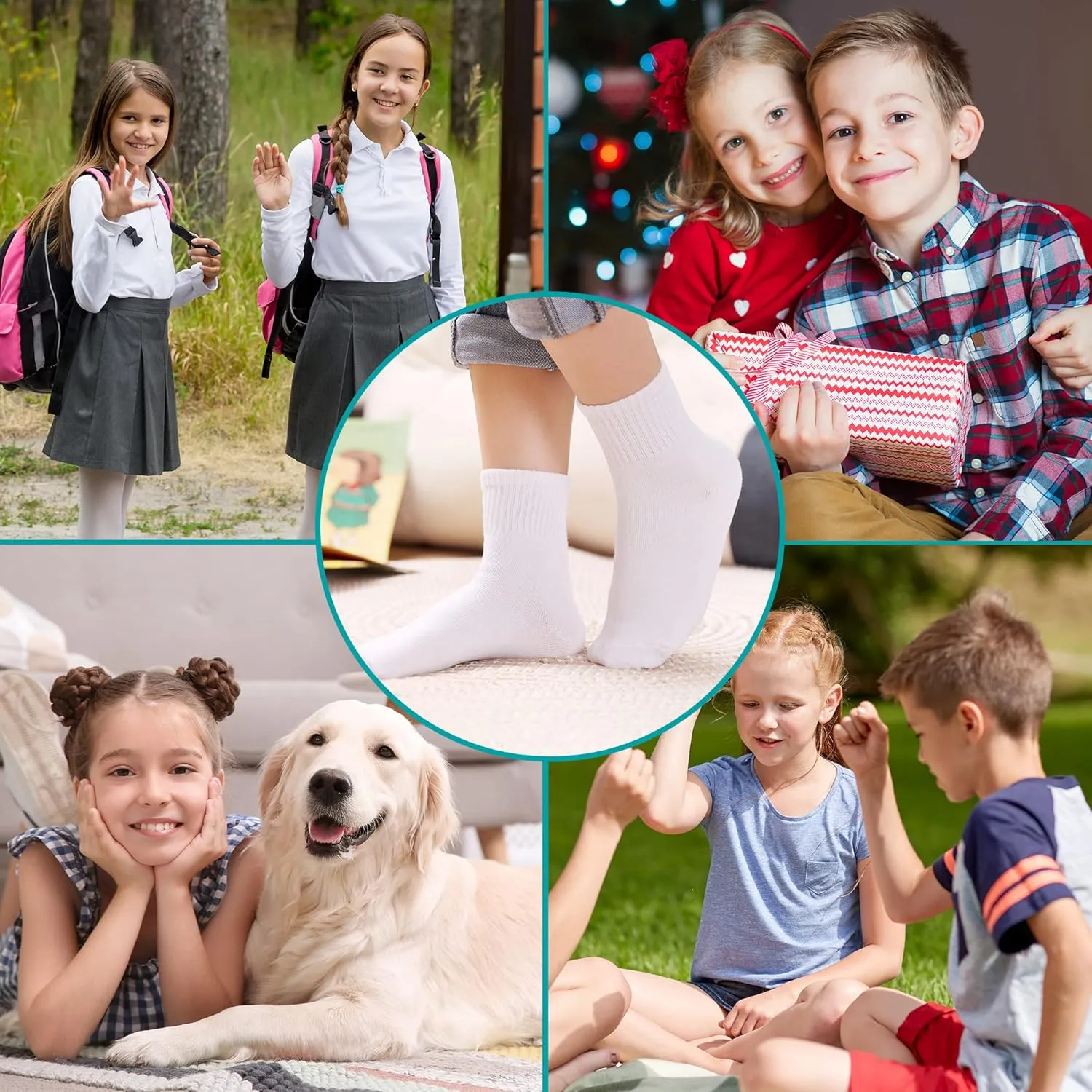 Eyean Kids Athletic Crew Socks Boys Girls Cotton School Uniform Casual Basic Socks 6 Pairs