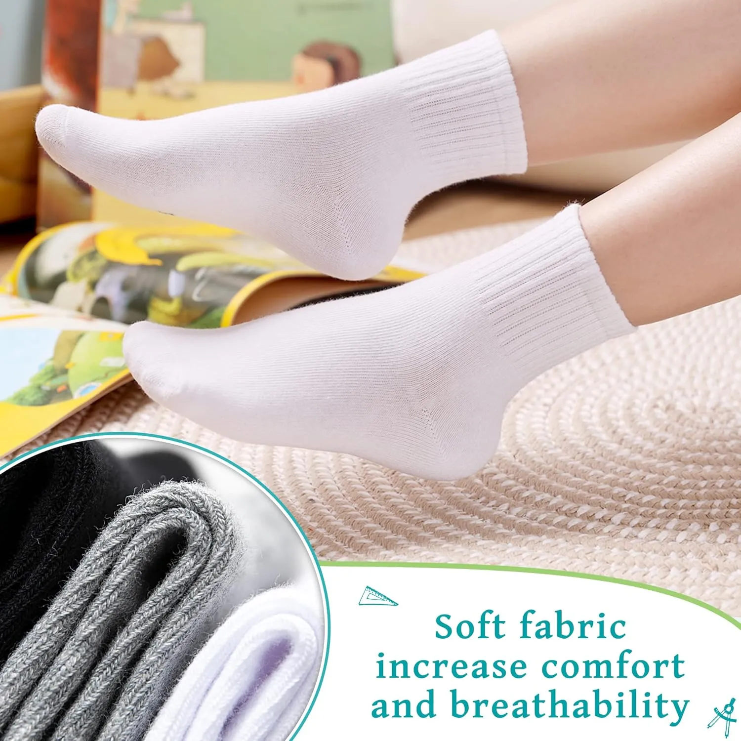 Eyean Kids Athletic Crew Socks Boys Girls Cotton School Uniform Casual Basic Socks 6 Pairs
