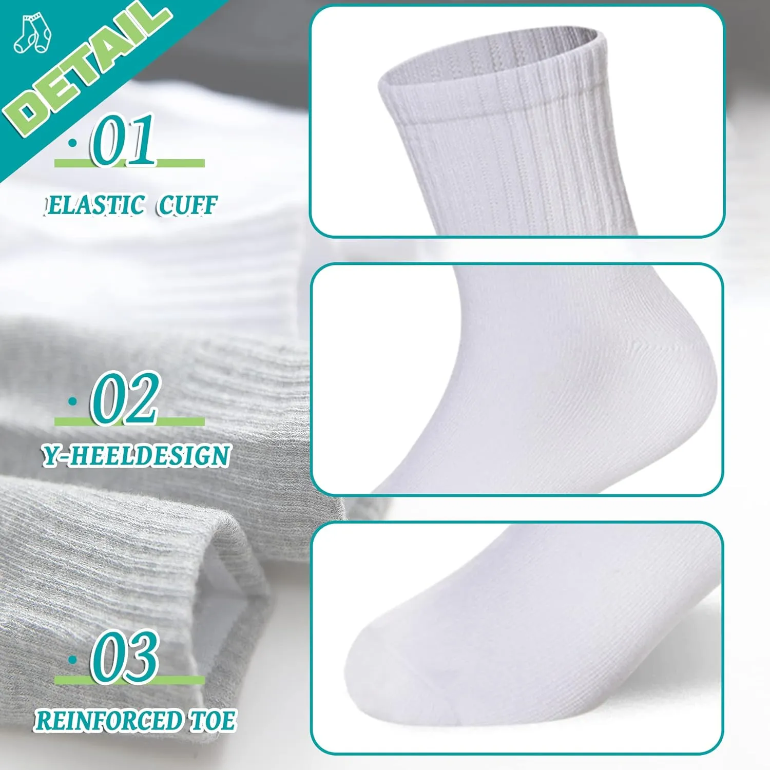 Eyean Kids Athletic Crew Socks Boys Girls Cotton School Uniform Casual Basic Socks 6 Pairs