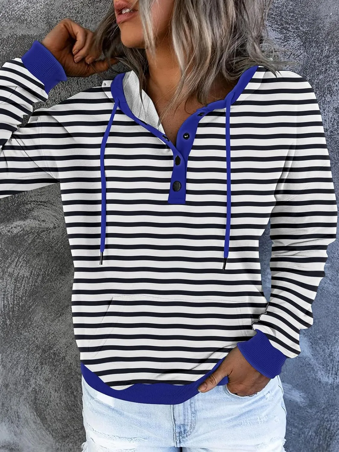 FARORO Hooded Sweatshirts for Women Hoodies Pullover Casual Sports Top Button Down Shirt with Pockets