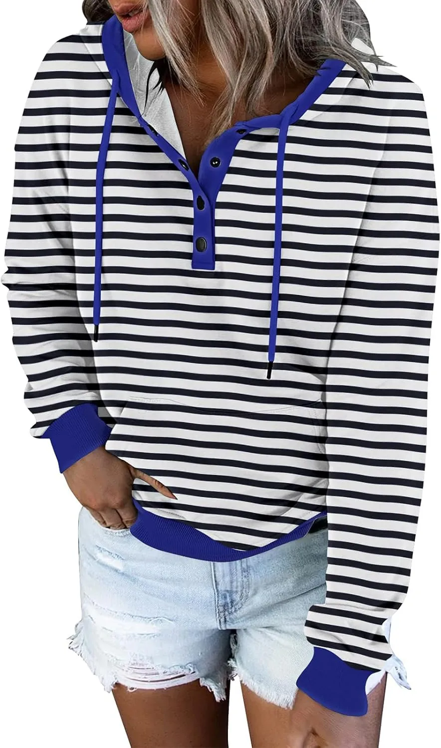 FARORO Hooded Sweatshirts for Women Hoodies Pullover Casual Sports Top Button Down Shirt with Pockets
