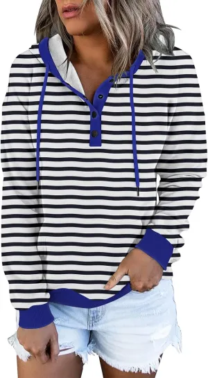 FARORO Hooded Sweatshirts for Women Hoodies Pullover Casual Sports Top Button Down Shirt with Pockets