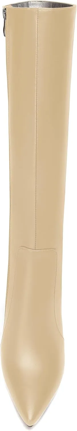 FEMSTEP Womens Formal Zip Outdoor Pointed Toe Matte Spool High Heel Knee High Boots 4 Inch