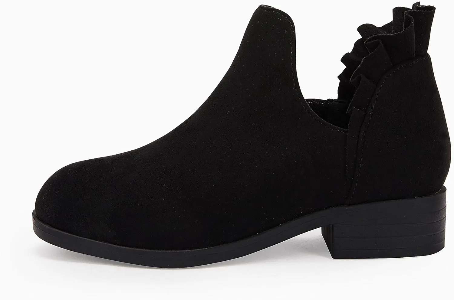 FISACE Girls Ruffled Ankle Boots V Cut Out Chunky Low Heel Dressy Western Booties