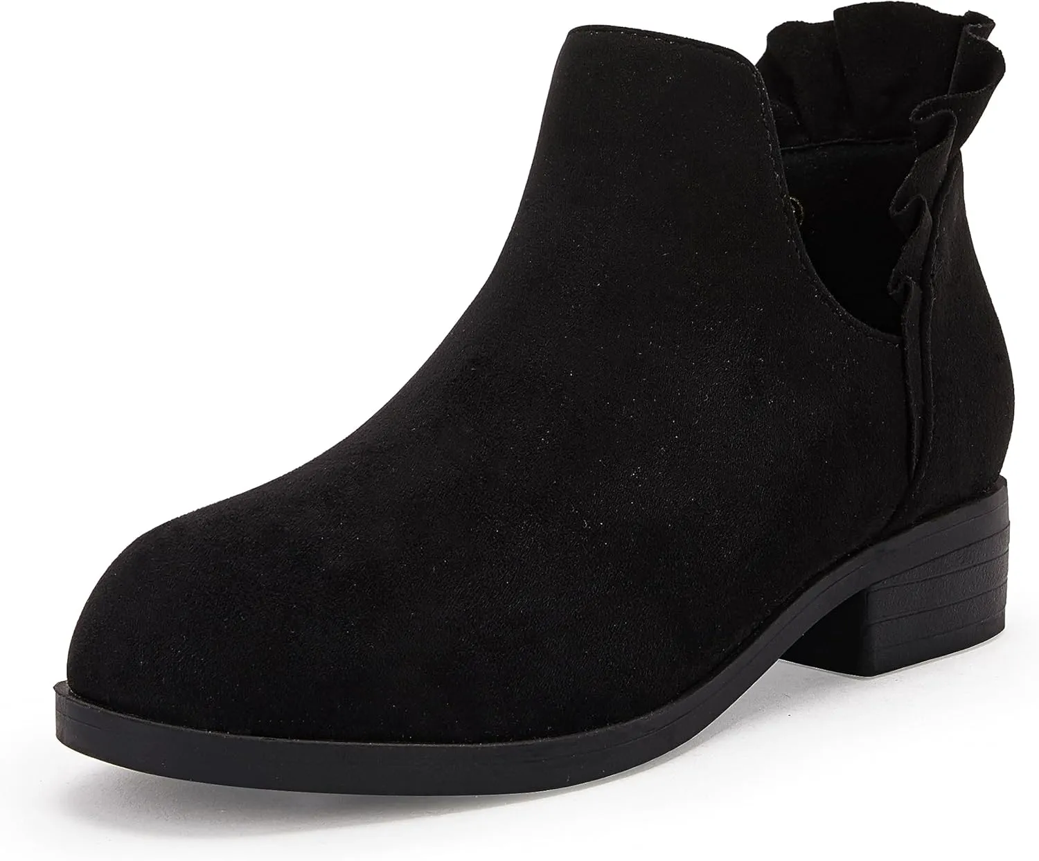 FISACE Girls Ruffled Ankle Boots V Cut Out Chunky Low Heel Dressy Western Booties