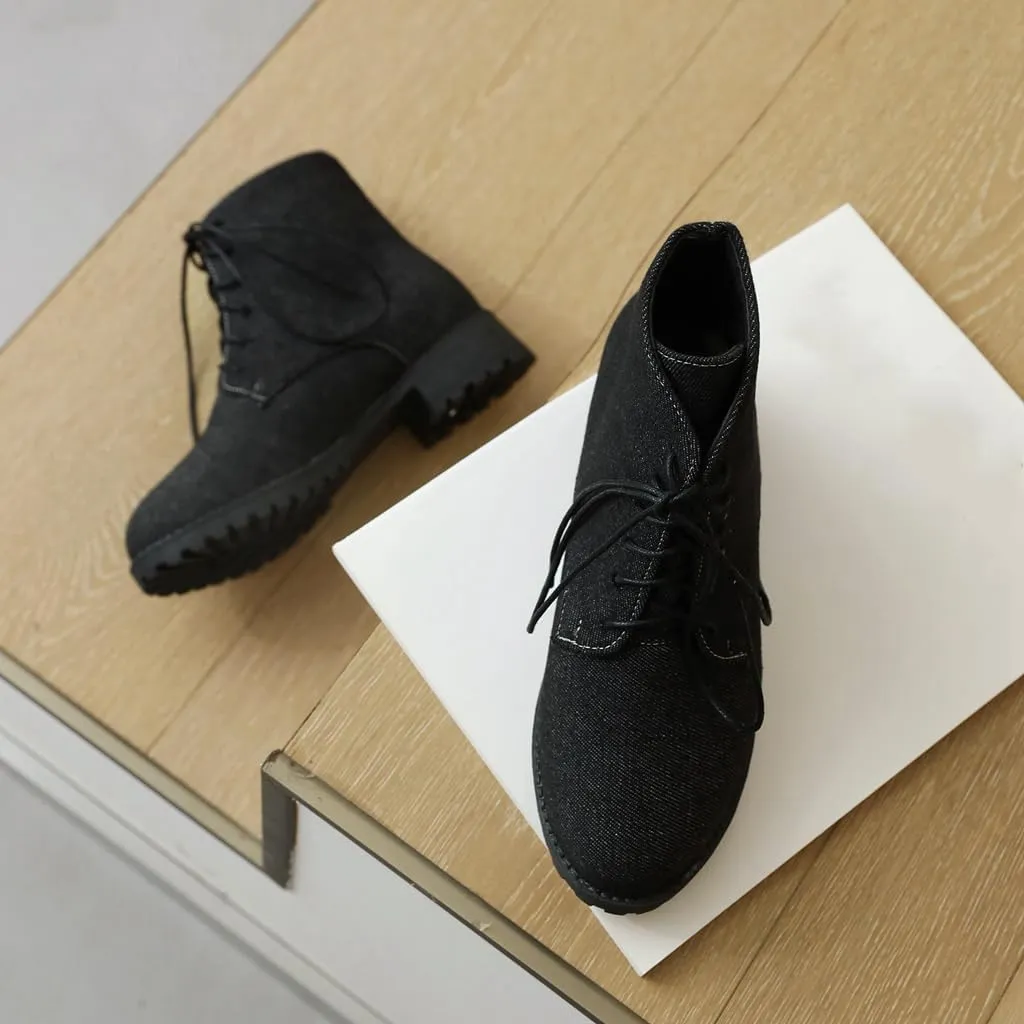Flat Low Heels Lace Up Ankle Boots For Womens Casual Round Toe Suede Winter Dressy Short Booties