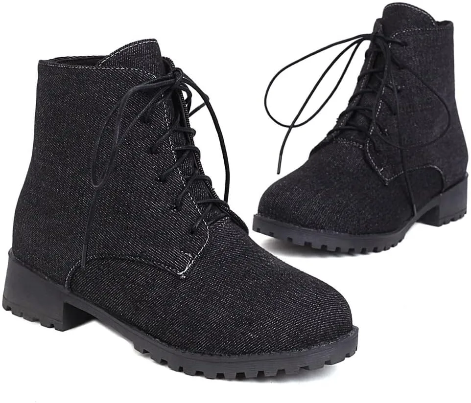 Flat Low Heels Lace Up Ankle Boots For Womens Casual Round Toe Suede Winter Dressy Short Booties