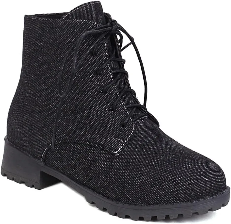 Flat Low Heels Lace Up Ankle Boots For Womens Casual Round Toe Suede Winter Dressy Short Booties