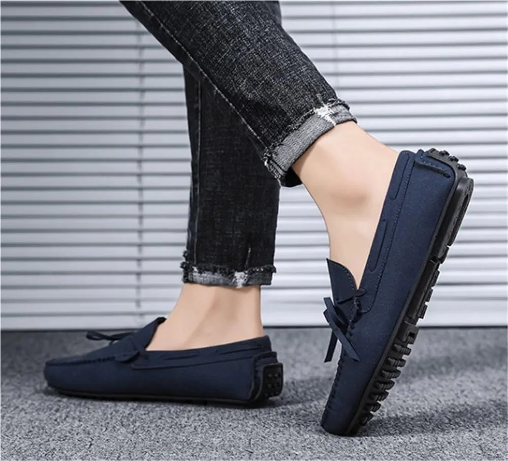 Flexible Anti-Slip Comfortable Prom Party Slip On Mens Loafers Shoes Round Toe Suede Vamp Moccasins Driving Loafers