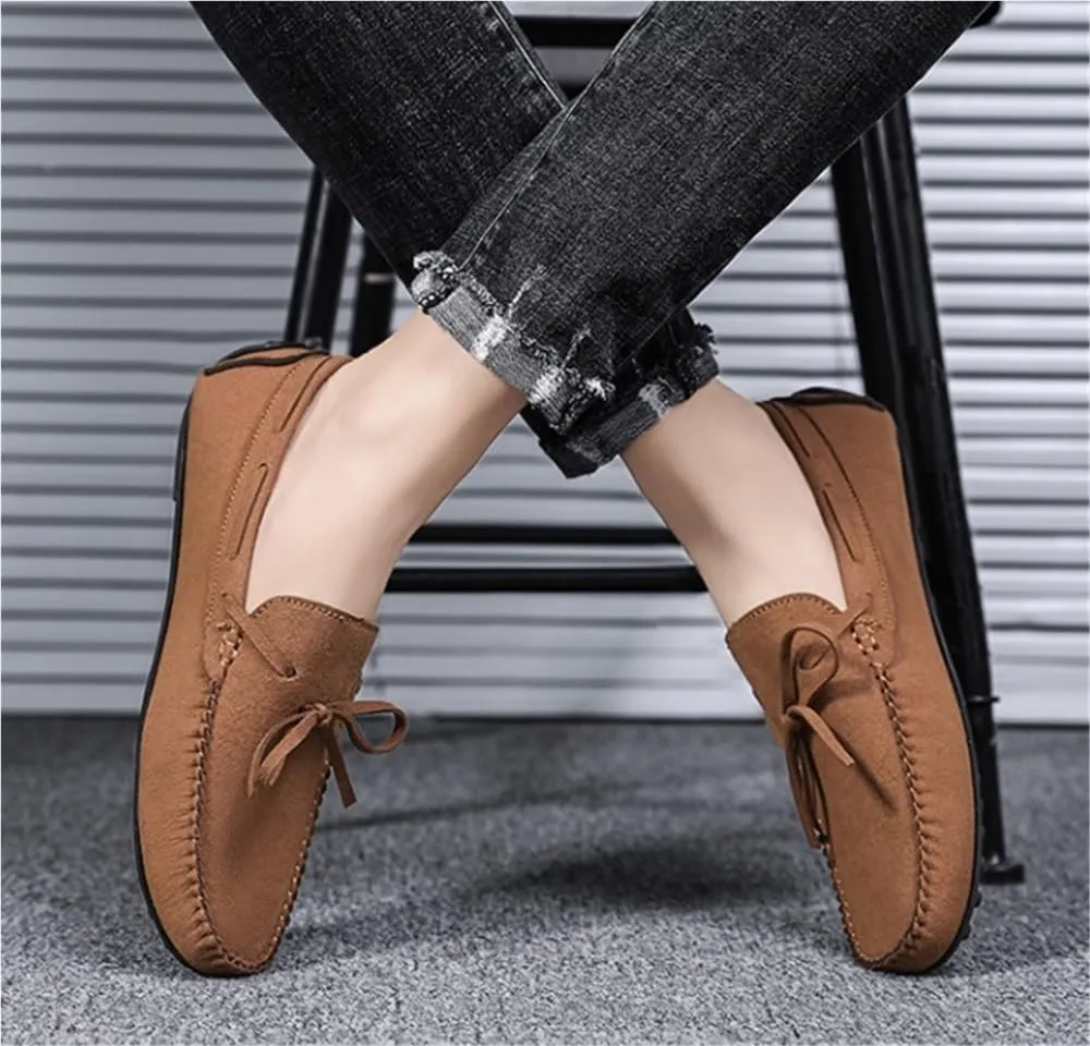Flexible Anti-Slip Comfortable Prom Party Slip On Mens Loafers Shoes Round Toe Suede Vamp Moccasins Driving Loafers