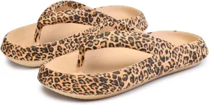 FLIOZY Leopard Print Flip Flops for Women & Men, EVA Soft Cloud Pillow Sandals, Non-Slip Platform Slippers, Cushioned Thong Slides for Indoor & Outdoor, Large Size ，Khaki, Gray, Pink, and Black