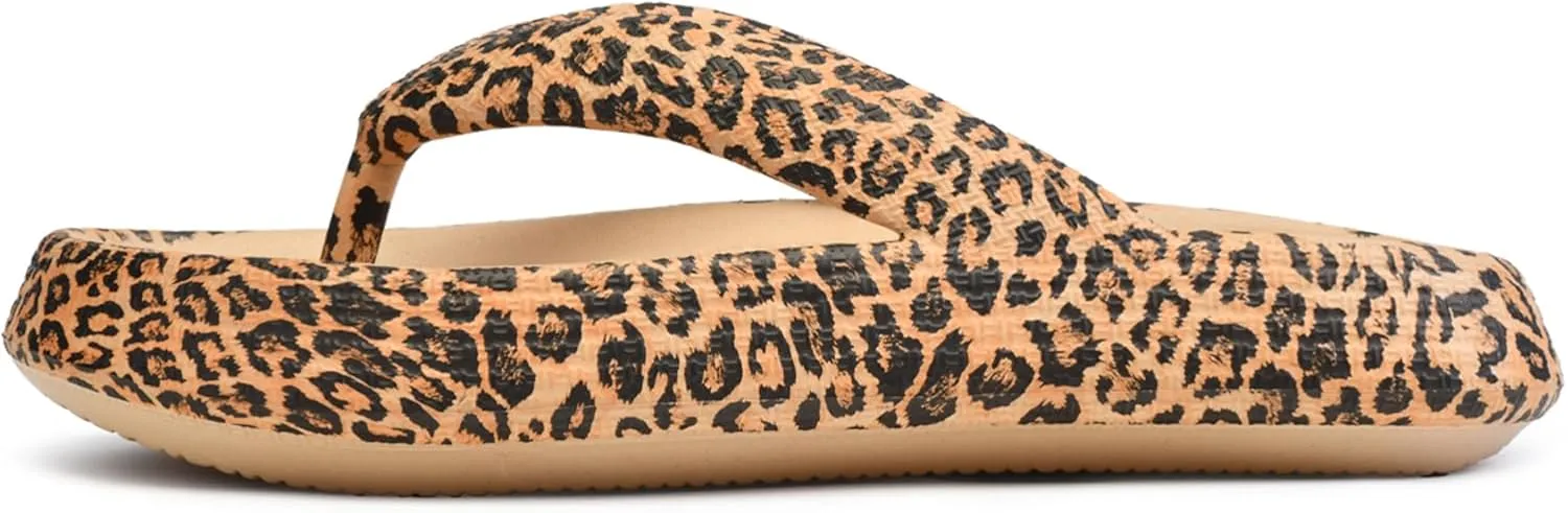 FLIOZY Leopard Print Flip Flops for Women & Men, EVA Soft Cloud Pillow Sandals, Non-Slip Platform Slippers, Cushioned Thong Slides for Indoor & Outdoor, Large Size ，Khaki, Gray, Pink, and Black