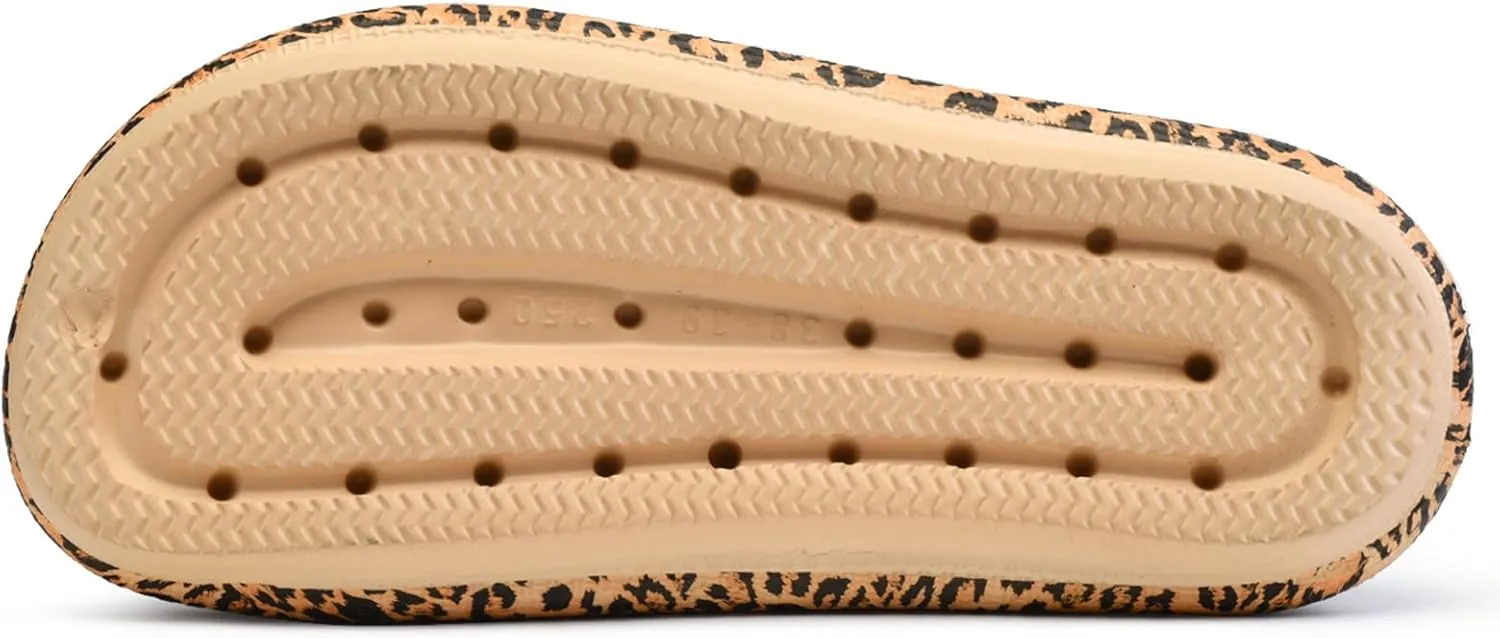 FLIOZY Leopard Print Flip Flops for Women & Men, EVA Soft Cloud Pillow Sandals, Non-Slip Platform Slippers, Cushioned Thong Slides for Indoor & Outdoor, Large Size ，Khaki, Gray, Pink, and Black