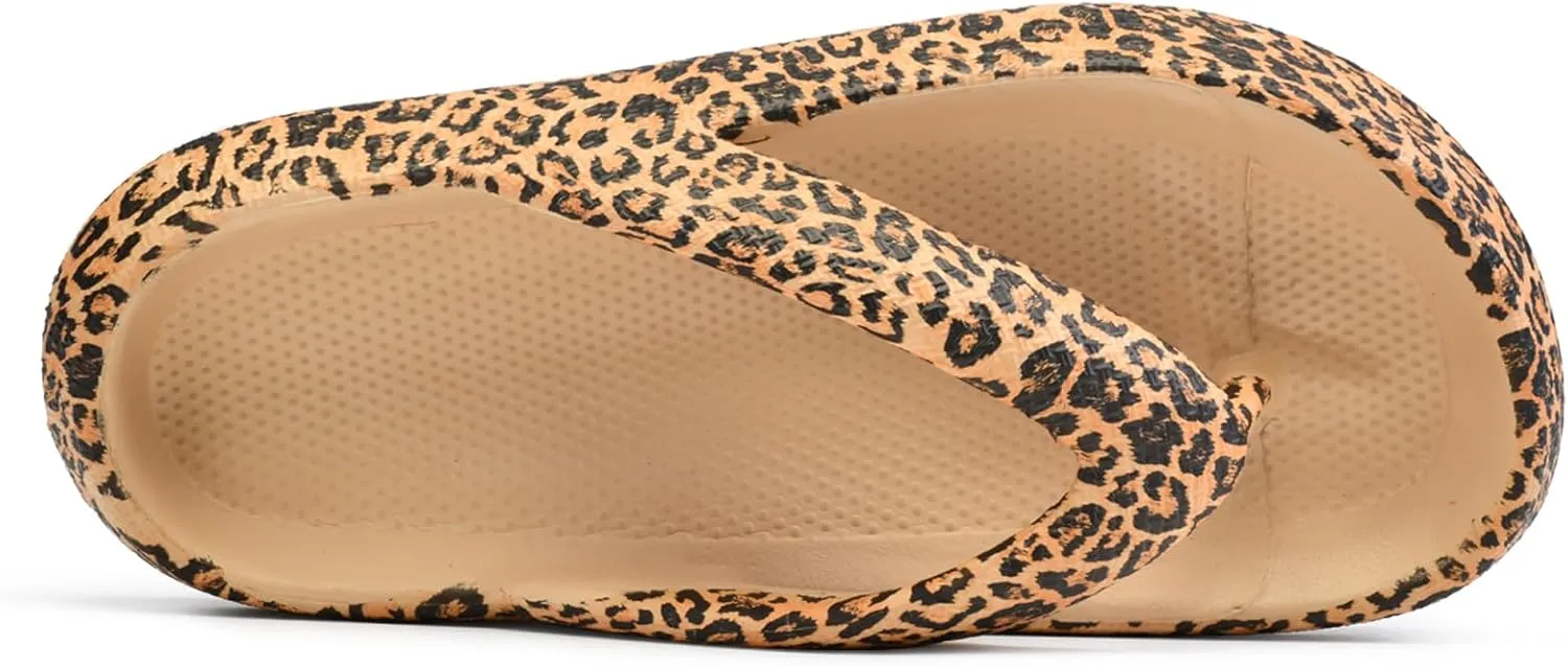 FLIOZY Leopard Print Flip Flops for Women & Men, EVA Soft Cloud Pillow Sandals, Non-Slip Platform Slippers, Cushioned Thong Slides for Indoor & Outdoor, Large Size ，Khaki, Gray, Pink, and Black