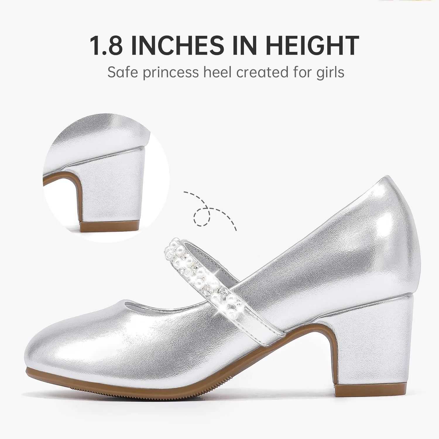 Flower Girl Shoes Kids High Heels Mary Jane Flats Cute Pearl Rhinestones Girls Dress Pumps Shoes for Church Wedding Party Little Big Kids