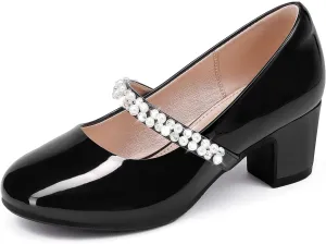 Flower Girl Shoes Kids High Heels Mary Jane Flats Cute Pearl Rhinestones Girls Dress Pumps Shoes for Church Wedding Party Little Big Kids