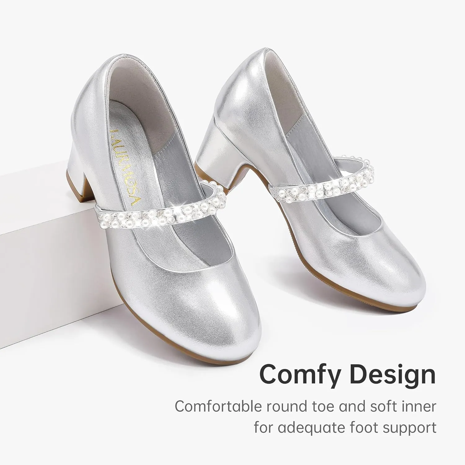 Flower Girl Shoes Kids High Heels Mary Jane Flats Cute Pearl Rhinestones Girls Dress Pumps Shoes for Church Wedding Party Little Big Kids