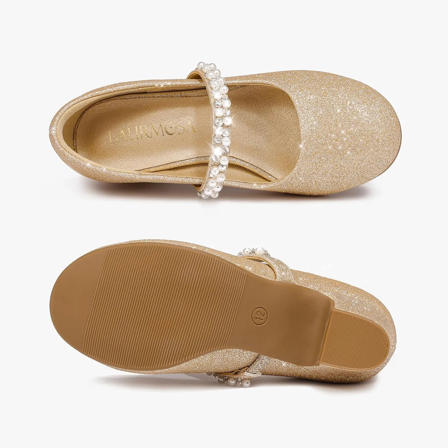 Flower Girl Shoes Kids High Heels Mary Jane Flats Cute Pearl Rhinestones Girls Dress Pumps Shoes for Church Wedding Party Little Big Kids