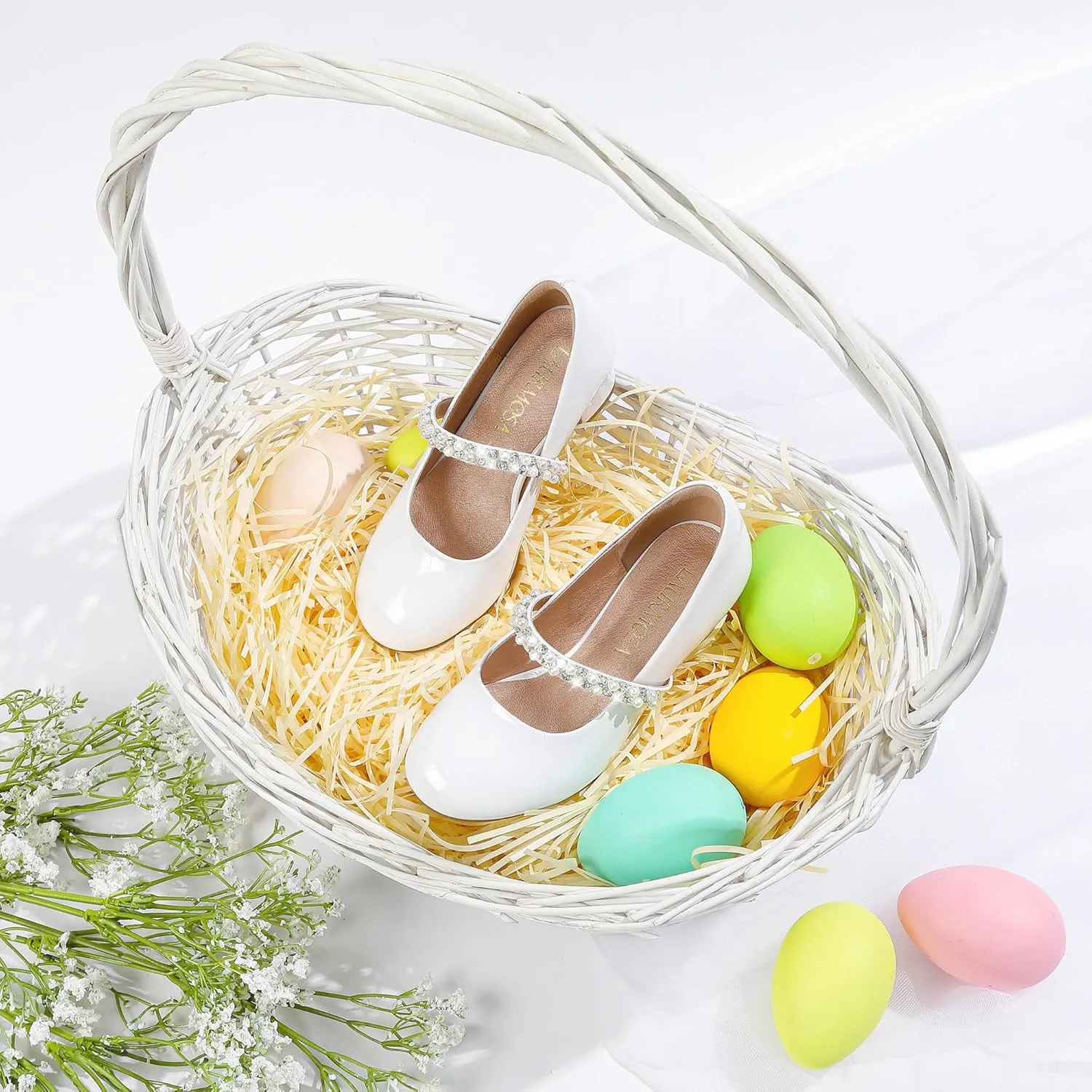 Flower Girl Shoes Kids High Heels Mary Jane Flats Cute Pearl Rhinestones Girls Dress Pumps Shoes for Church Wedding Party Little Big Kids
