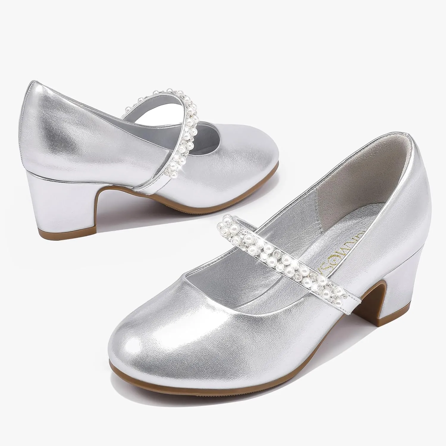 Flower Girl Shoes Kids High Heels Mary Jane Flats Cute Pearl Rhinestones Girls Dress Pumps Shoes for Church Wedding Party Little Big Kids