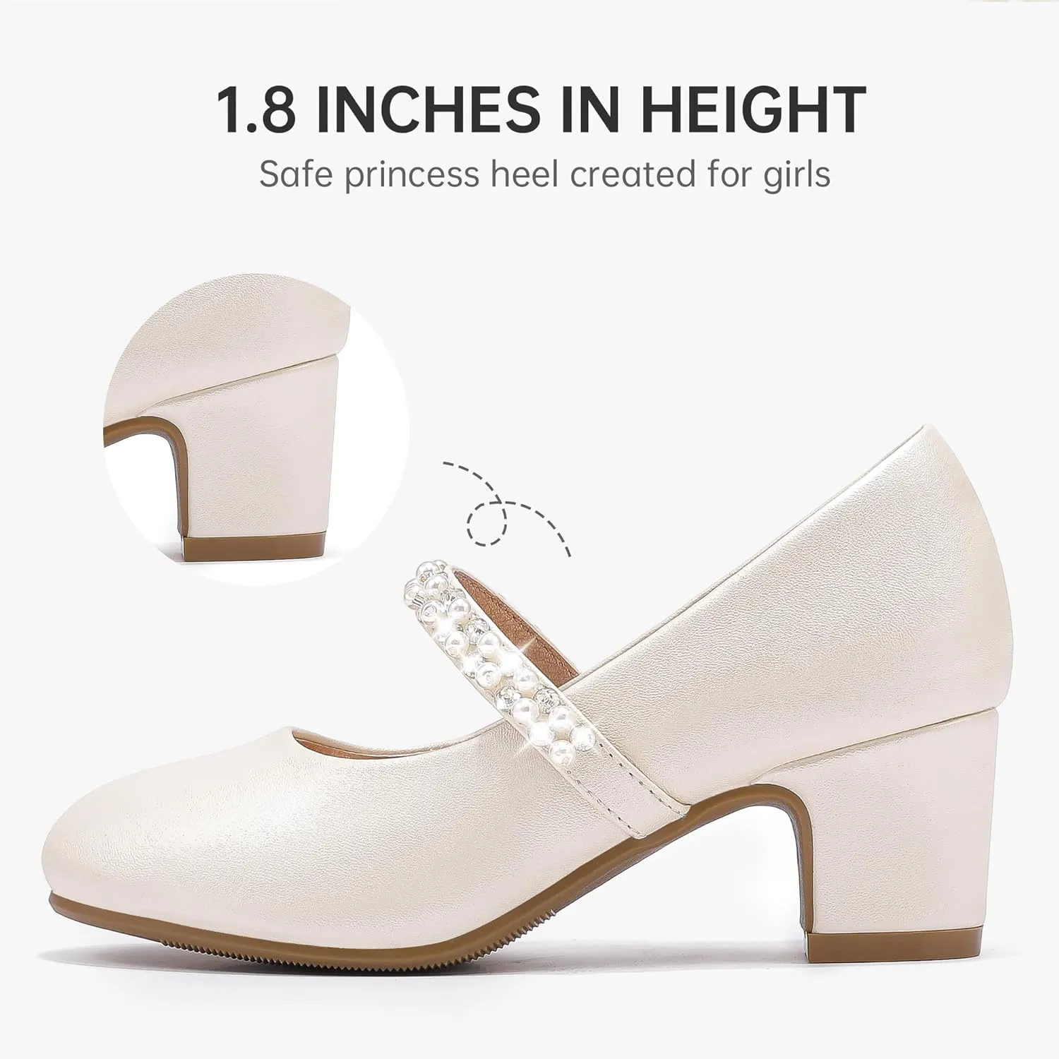Flower Girl Shoes Kids High Heels Mary Jane Flats Cute Pearl Rhinestones Girls Dress Pumps Shoes for Church Wedding Party Little Big Kids