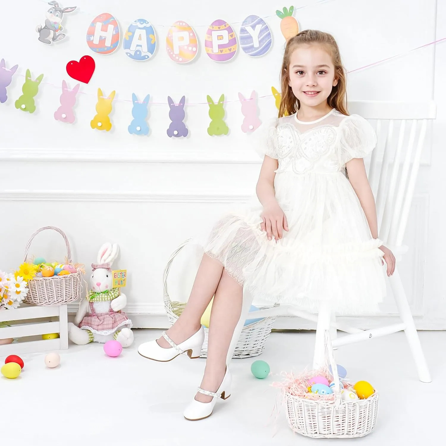 Flower Girl Shoes Kids High Heels Mary Jane Flats Cute Pearl Rhinestones Girls Dress Pumps Shoes for Church Wedding Party Little Big Kids