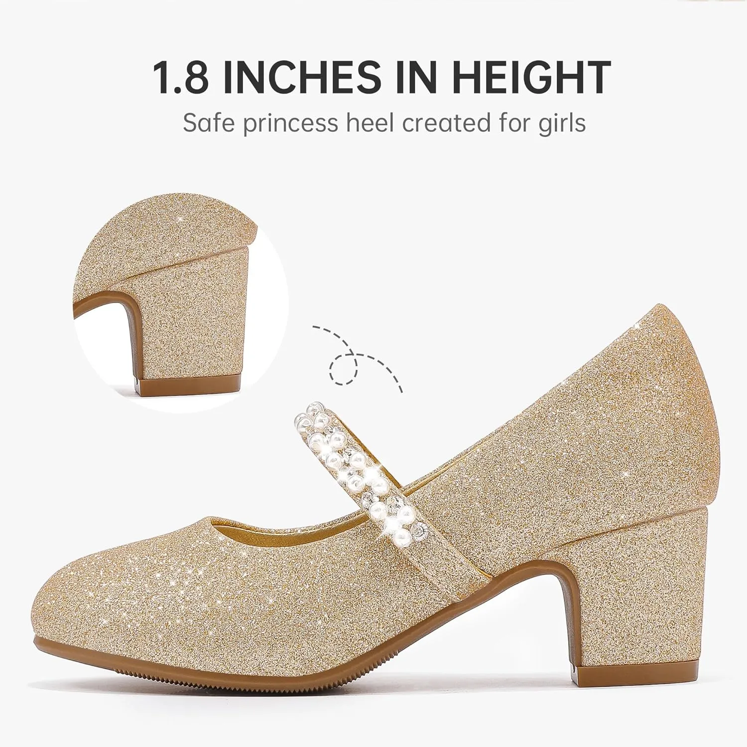 Flower Girl Shoes Kids High Heels Mary Jane Flats Cute Pearl Rhinestones Girls Dress Pumps Shoes for Church Wedding Party Little Big Kids