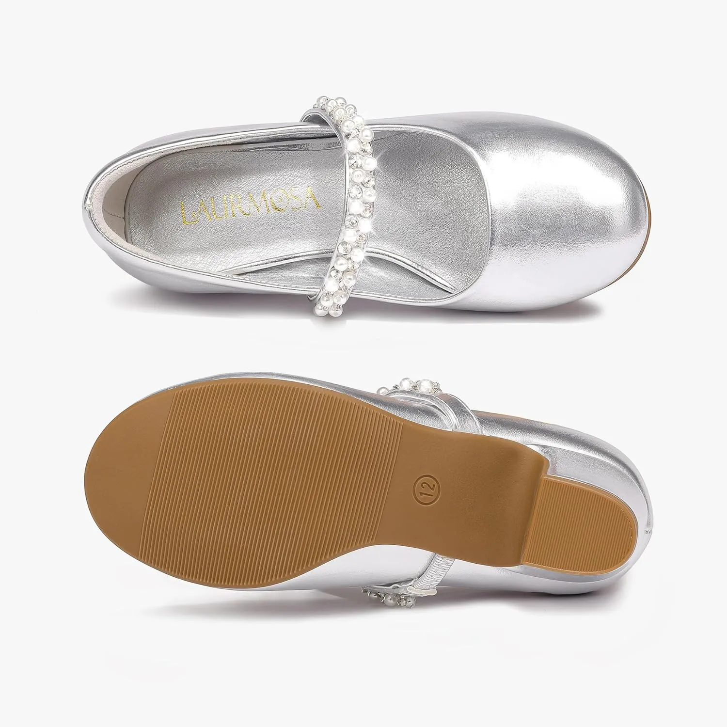 Flower Girl Shoes Kids High Heels Mary Jane Flats Cute Pearl Rhinestones Girls Dress Pumps Shoes for Church Wedding Party Little Big Kids