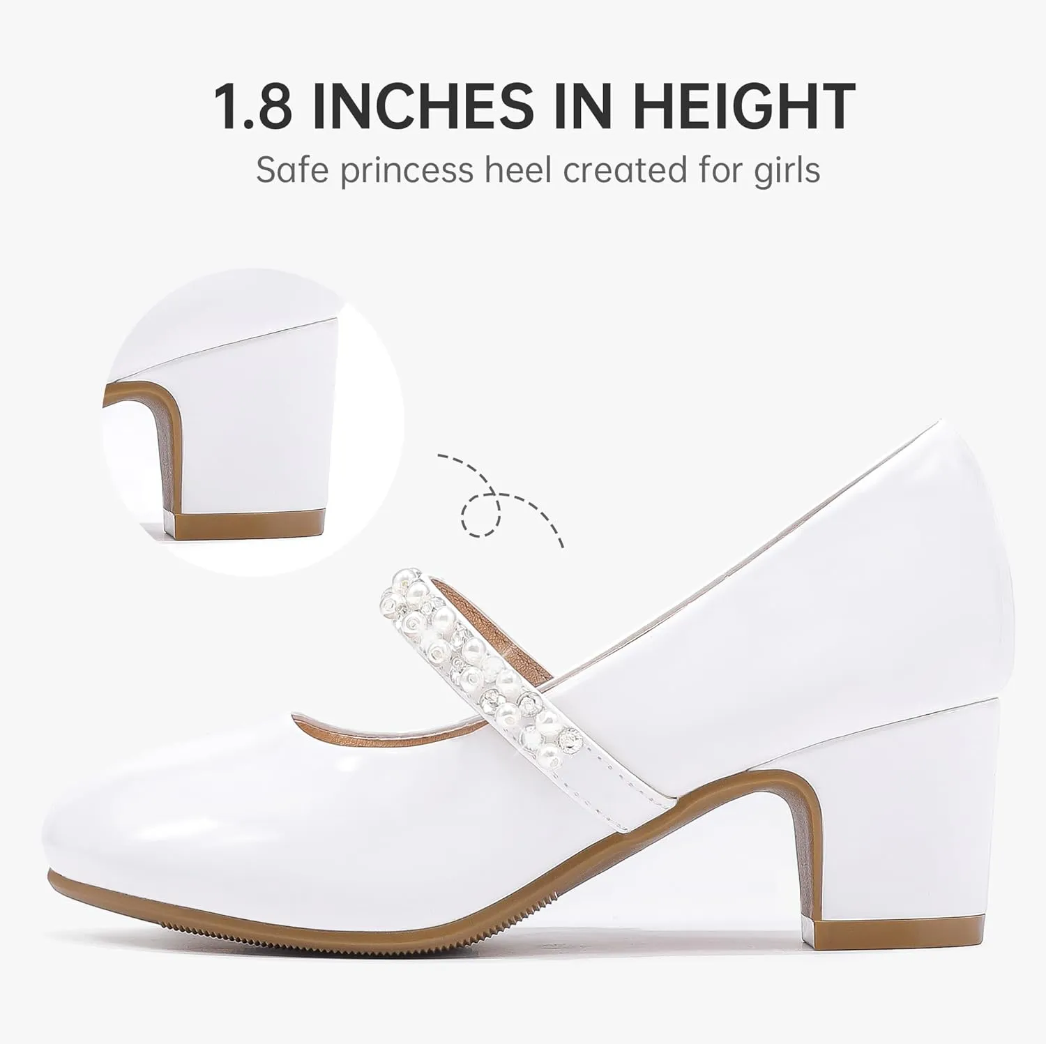 Flower Girl Shoes Kids High Heels Mary Jane Flats Cute Pearl Rhinestones Girls Dress Pumps Shoes for Church Wedding Party Little Big Kids