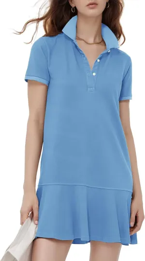 Flygo Womens Polo Dress Collared Short Sleeve Ruffle Golf Tennis T Shirt Sports Workout Mini Summer Dresses Tunic Pique