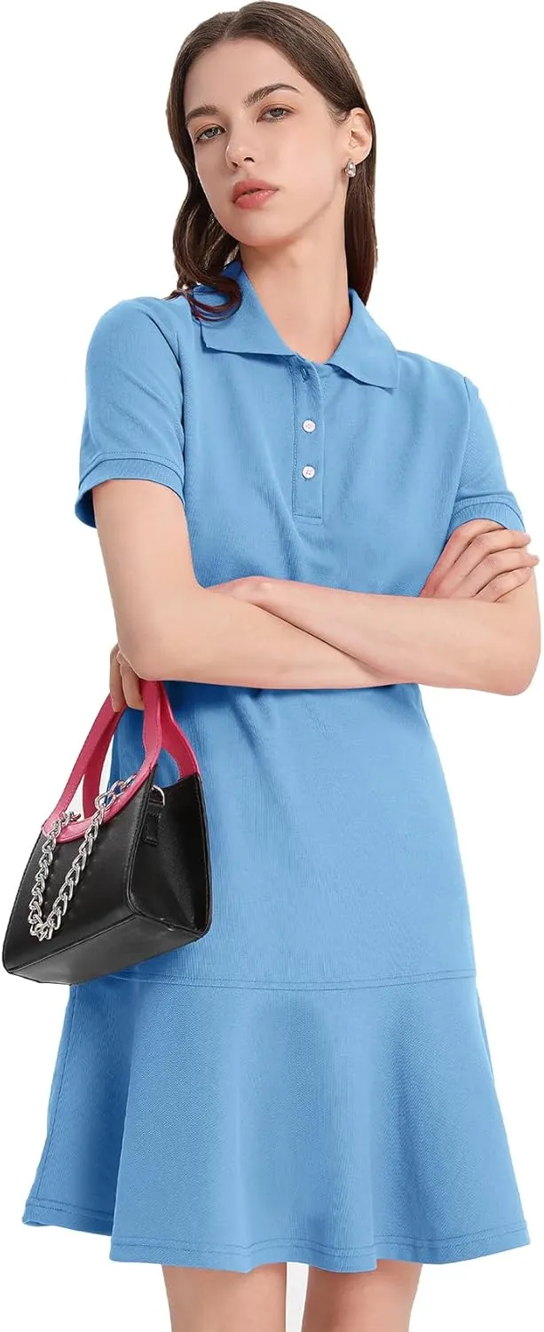 Flygo Womens Polo Dress Collared Short Sleeve Ruffle Golf Tennis T Shirt Sports Workout Mini Summer Dresses Tunic Pique