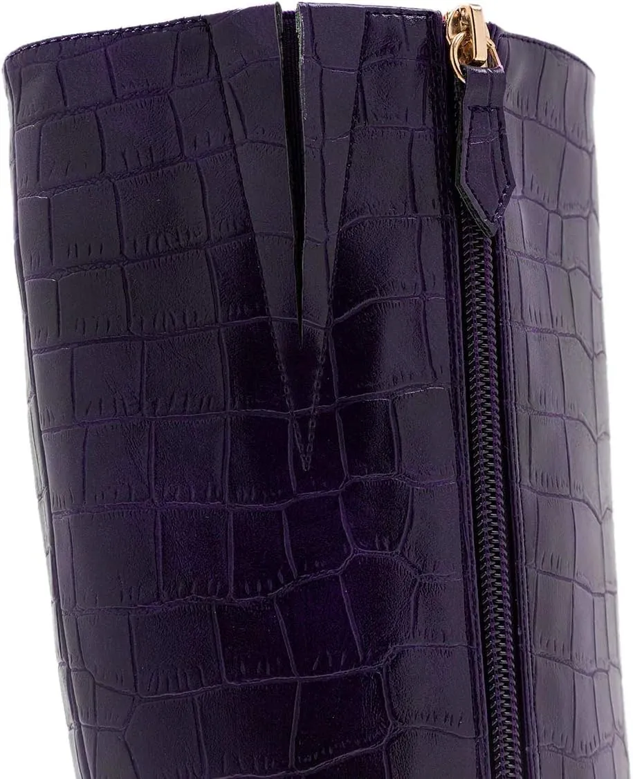 FOWT Women Croc-Embossed Mid Calf Boots Round Toe High Stiletto Heel Long Boots Sexy Side Zipper Unisex Warm Shoes for Office Outdoor Party 4-16 US Size