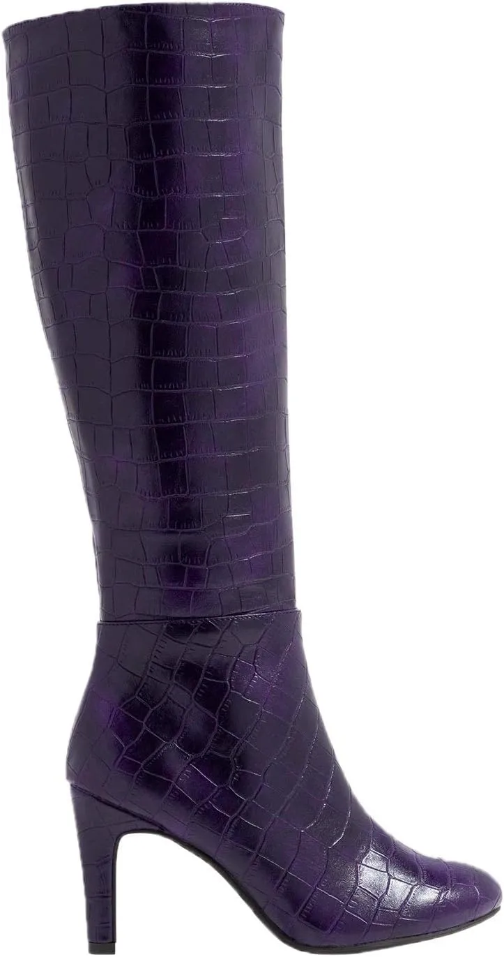 FOWT Women Croc-Embossed Mid Calf Boots Round Toe High Stiletto Heel Long Boots Sexy Side Zipper Unisex Warm Shoes for Office Outdoor Party 4-16 US Size